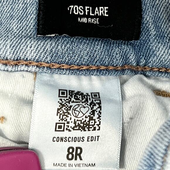 Express 70s Flare Jeans Women's 8R Light Wash Denim Trouser Hippie Boho Stretch - Picture 3 of 11